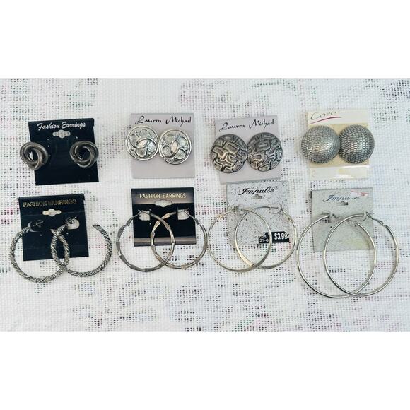 Vintage Jewelry - Vntg Lot Of Silver Costume Jewelry 8 Earrings